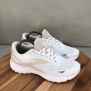 Brooks Ghost 15 Mens Running Shoes White Cream Tan Size 9.5 Medium D Cushioned